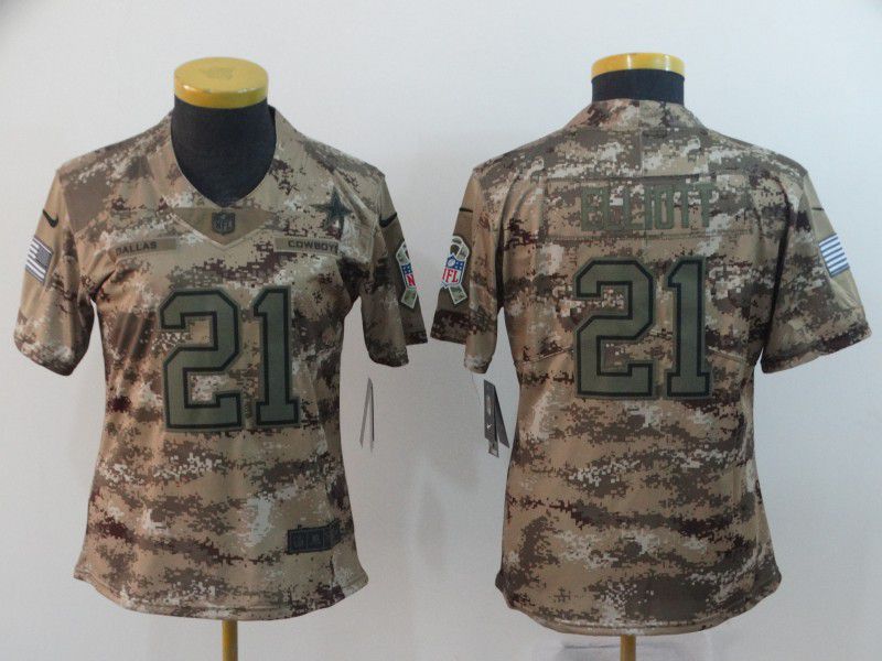 Women Dallas cowboys #21 Elliott Nike Camo Salute to Service Retired Player Limited NFL Jersey